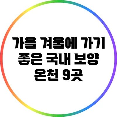 가을 겨울에 가기 좋은 국내 보양 온천 9곳