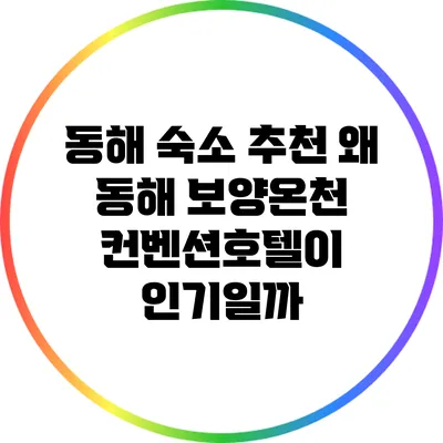 동해 숙소 추천: 왜 동해 보양온천 컨벤션호텔이 인기일까?