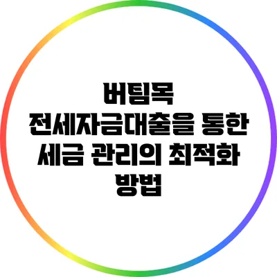 버팀목 전세자금대출을 통한 세금 관리의 최적화 방법