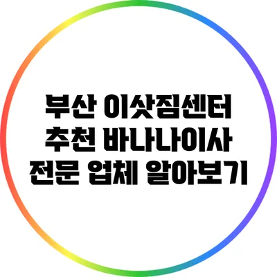 부산 이삿짐센터 추천: 바나나이사 전문 업체 알아보기