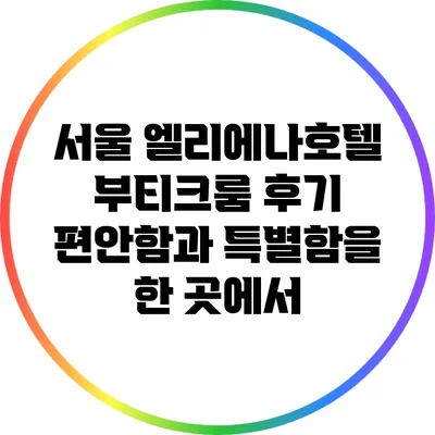 서울 엘리에나호텔 부티크룸 후기: 편안함과 특별함을 한 곳에서