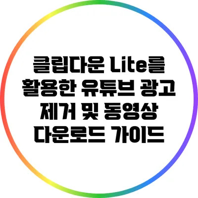 클립다운 Lite를 활용한 유튜브 광고 제거 및 동영상 다운로드 가이드