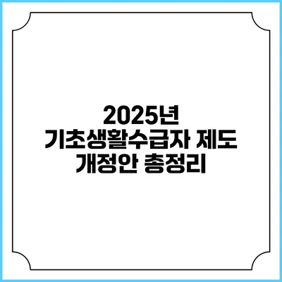 2025년 기초생활수급자 제도 개정안 총정리